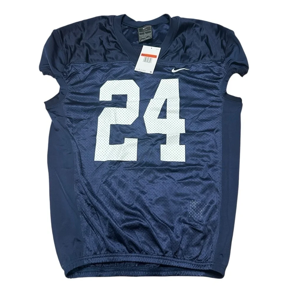 NIKE STOCK ALPHA VARSITY FOOTBALL JERSEY (TIGHT FIT) LARGE NAVY/WHITE NWT